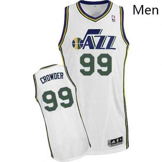 Mens Adidas Utah Jazz 99 Jae Crowder Authentic White Home NBA Jersey